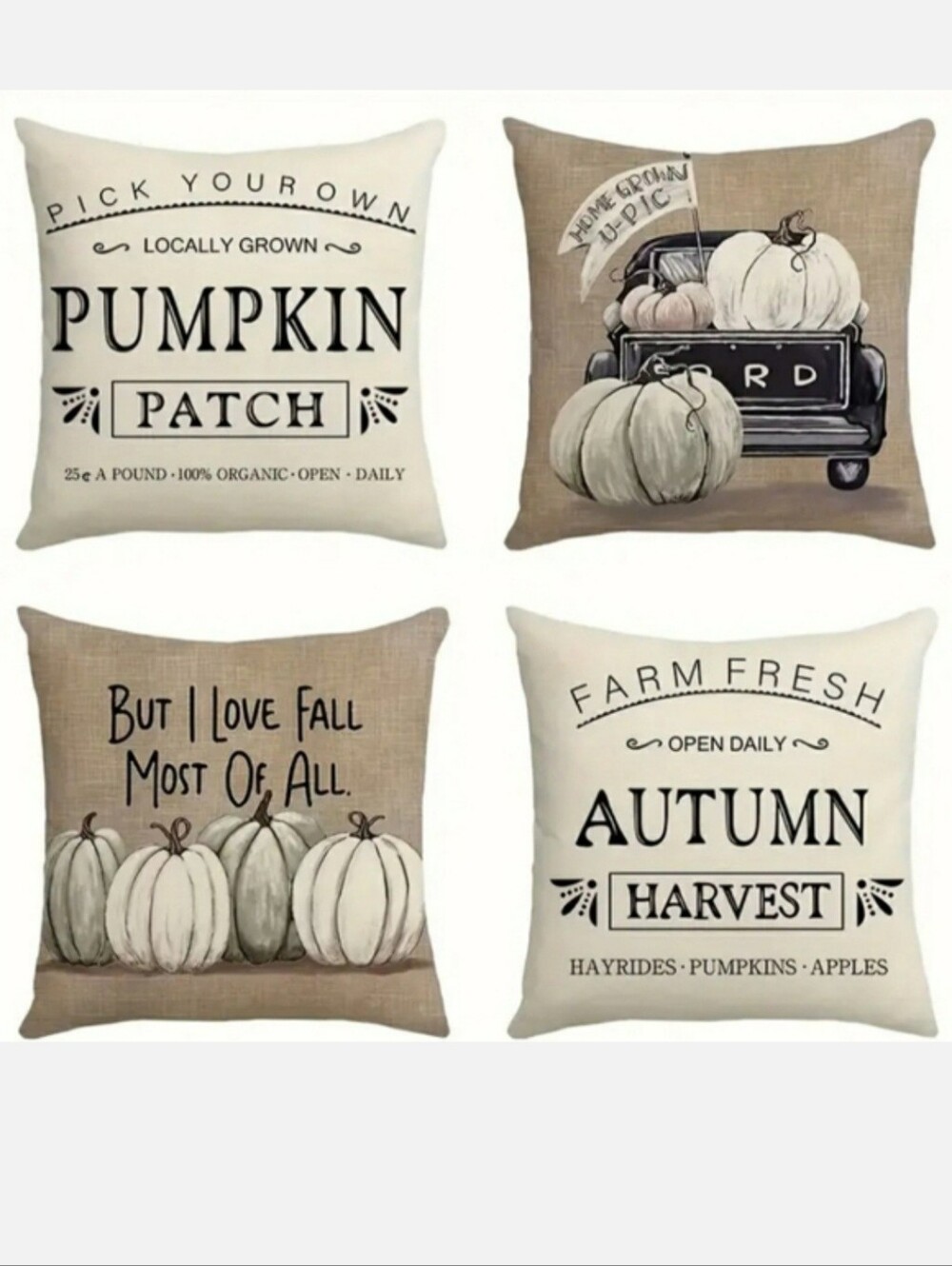 NEW 4-Pc Fall Pumpkin Autumn Pillow Cover Set 18" x 18"